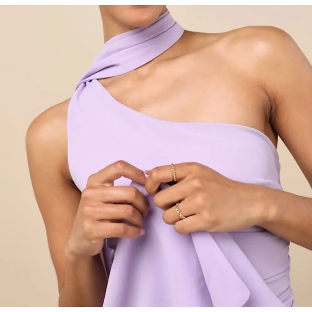 NWT Lulus Adeline Lavender One-Shoulder Scarf Maxi Dress Medium - Picture 3 of 8